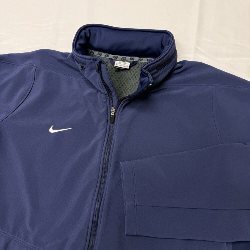 Nike Therma-Fit Jacket Mens 2XL Navy Blue Zipped Hoodie Full Zip Softshell